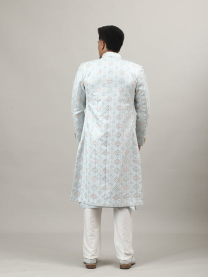 Maharaja Pastel Blue (Ice Blue) Embroidered Sherwani – Premium Wedding & Groom Wear
