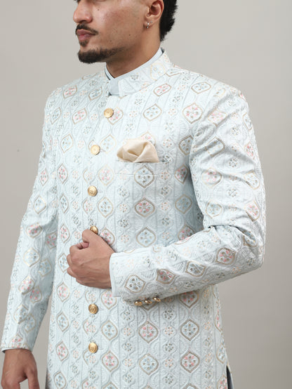 Maharaja Pastel Blue (Ice Blue) Embroidered Sherwani – Premium Wedding & Groom Wear