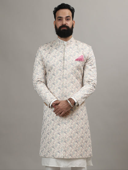 Rajwada Pearl White Sherwani with Heritage Motif Embellishment