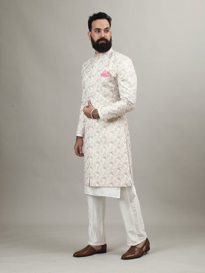 Rajwada Pearl White Sherwani with Heritage Motif Embellishment
