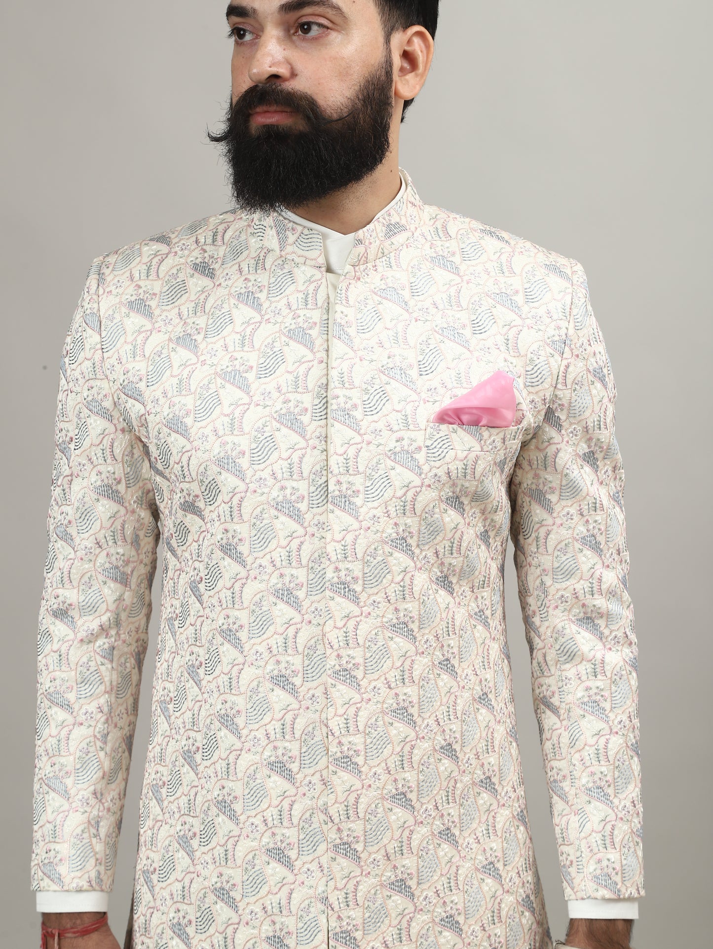 Rajwada Pearl White Sherwani with Heritage Motif Embellishment