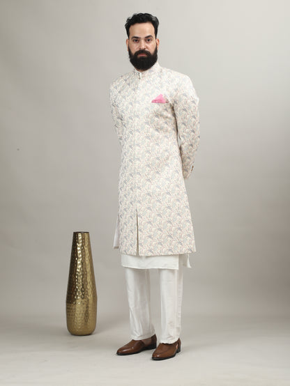 Rajwada Pearl White Sherwani with Heritage Motif Embellishment