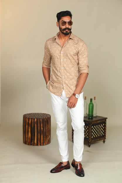 Almond Brown Block Print Cotton Shirt