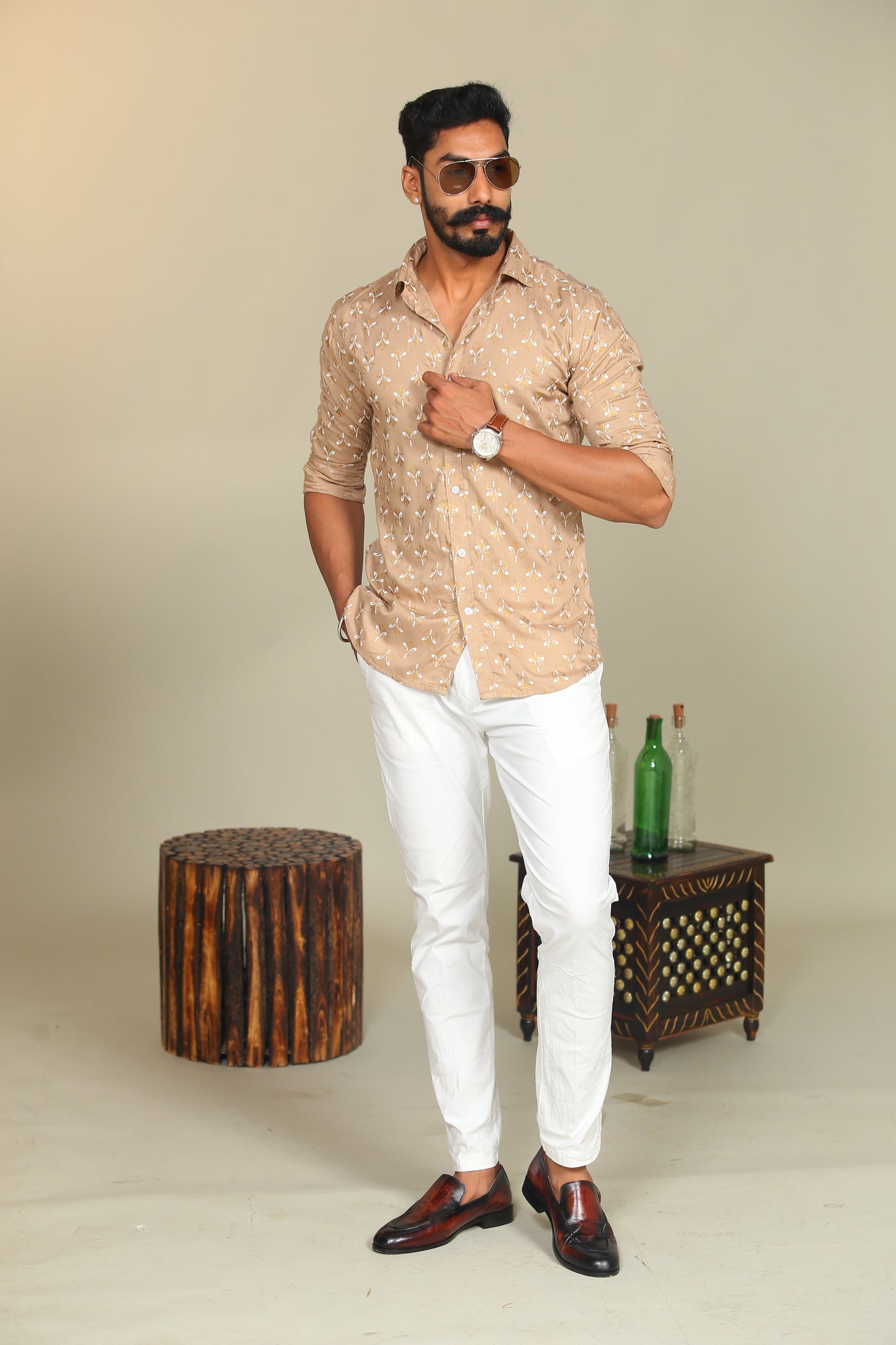 Almond Brown Block Print Cotton Shirt