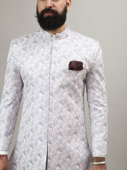 Light Blue Pastel Achkan with Handcrafted Heritage Detailing