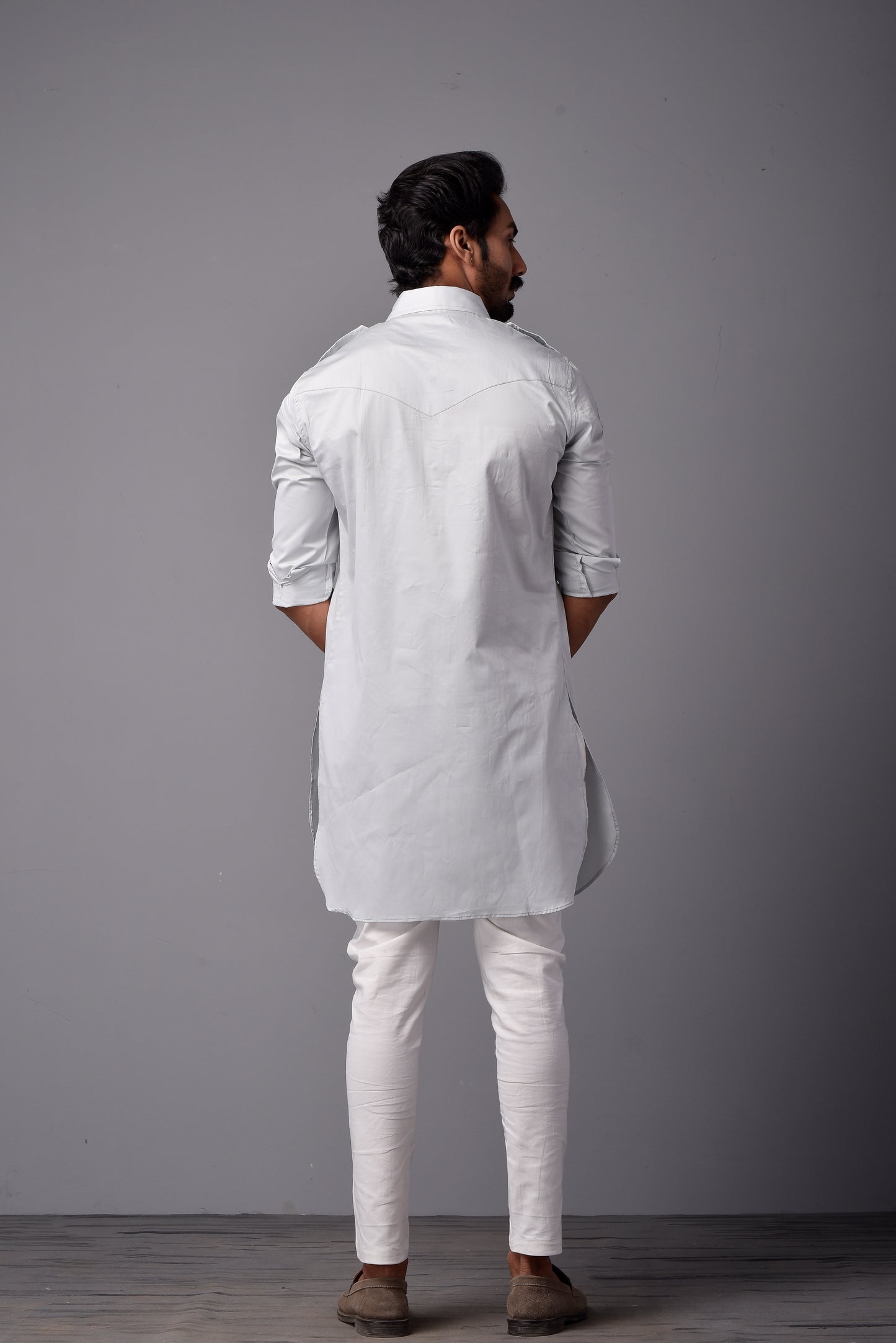 Ice Blue Short Hunting Style Kurta-Pajama Set