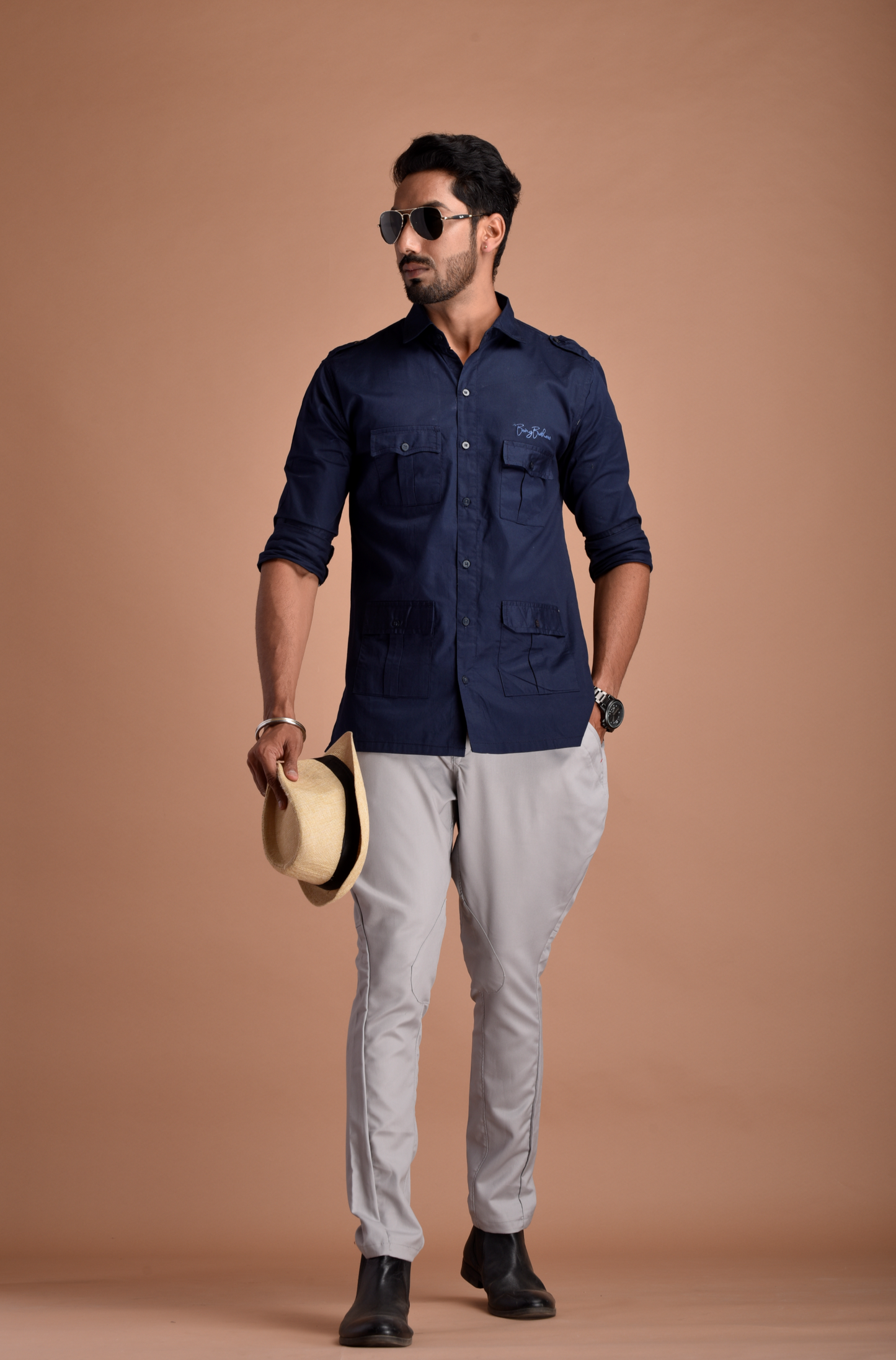 Rajputana Hunting Styled Navy Blue Shirt