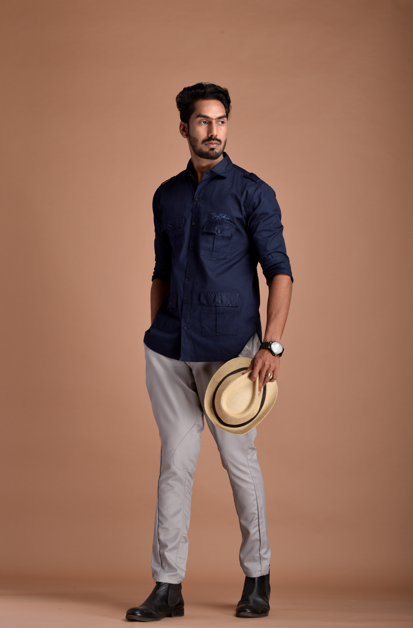 Rajputana Hunting Styled Navy Blue Shirt