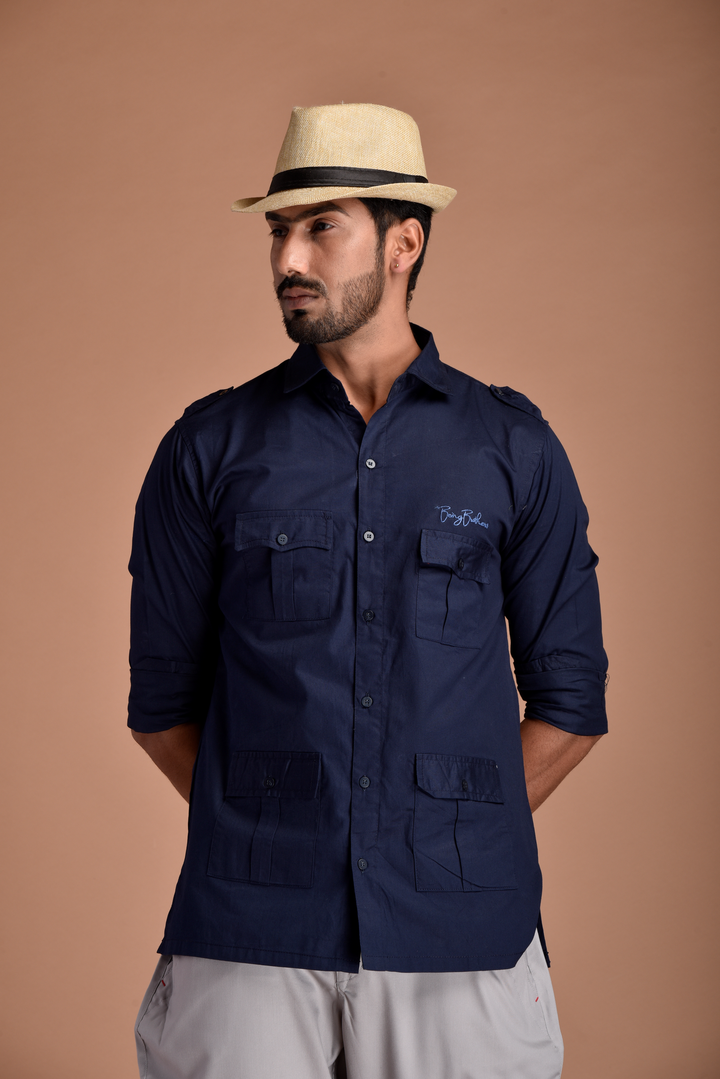 Rajputana Hunting Styled Navy Blue Shirt