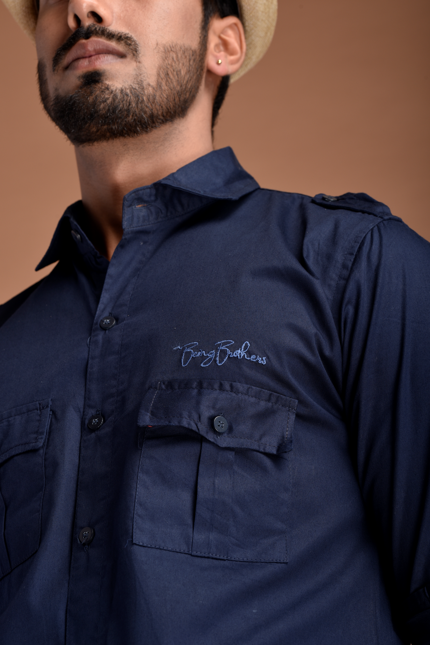 Rajputana Hunting Styled Navy Blue Shirt