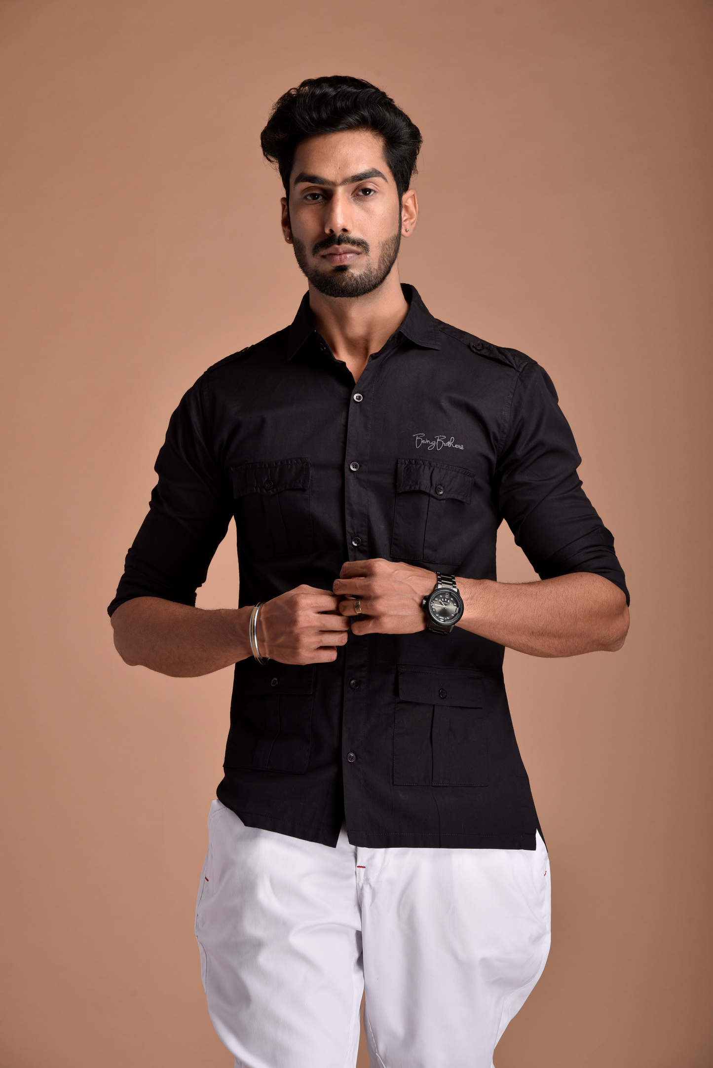 Rajputana Hunting Styled Black Shirt