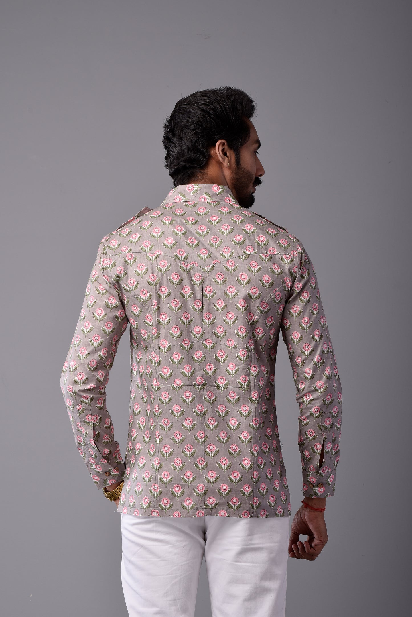 Sanganeri Thunder Grey Hunting Styled Printed Shirt