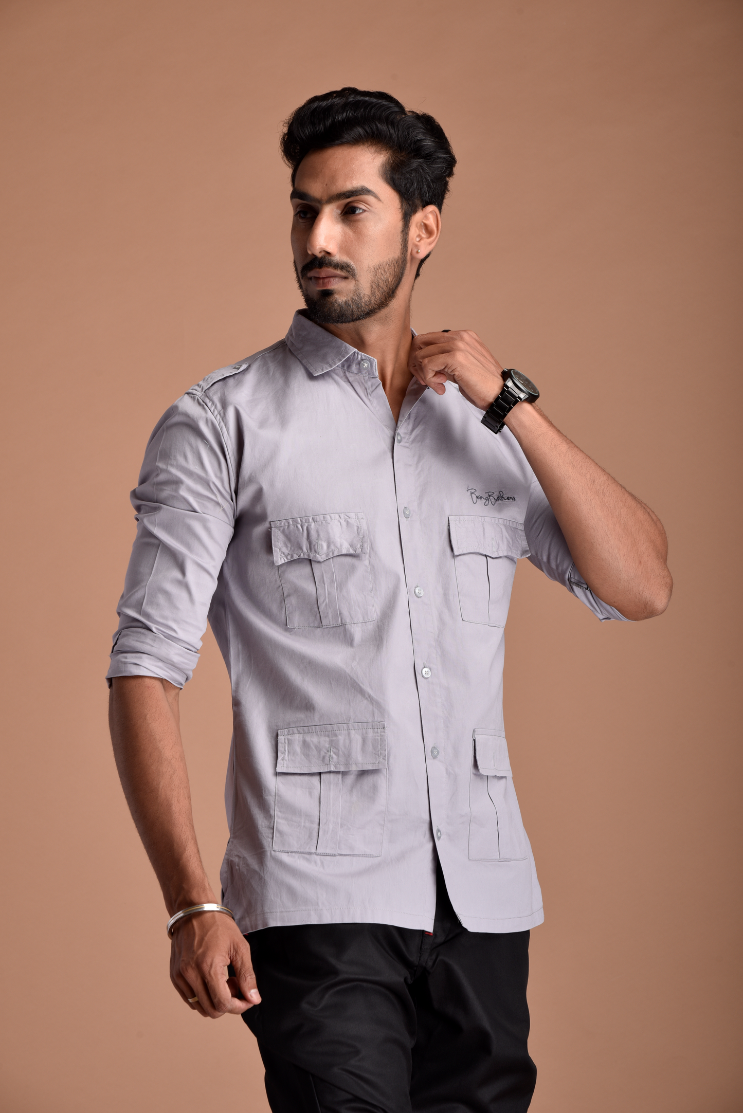 Rajputana Hunting Styled Grey Shirt