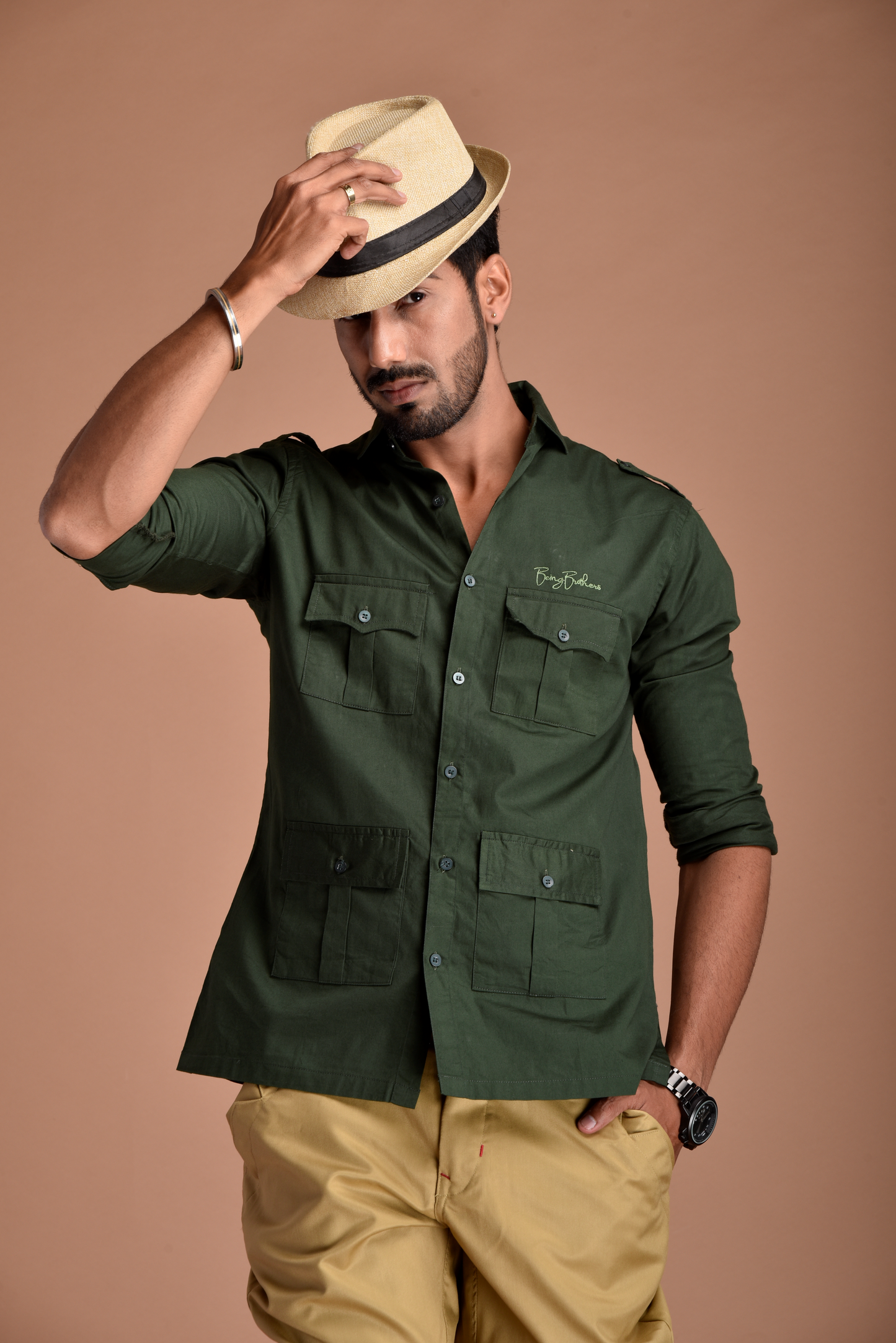 Rajputana Hunting Styled Battle Green Shirt