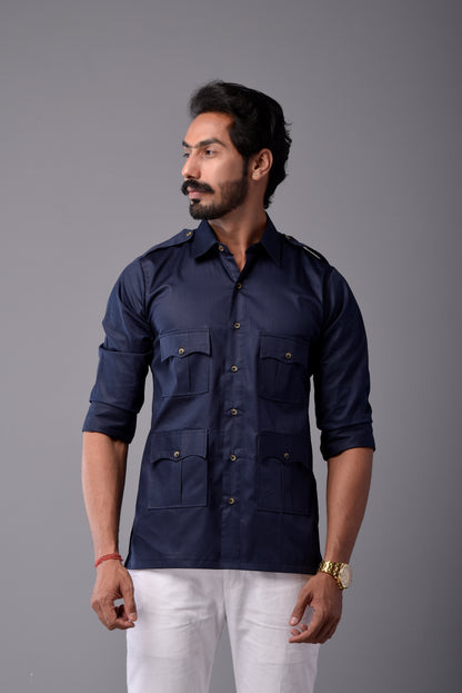 Comfy Navy Blue Hunting Style Shirt