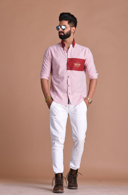 United Clans of Rajputana Red & White Vertical Stripes Shirt