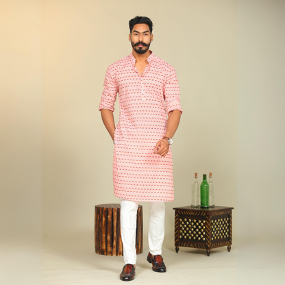 Cotton Sanganeri Booti Printed Pink Kurta Pajama