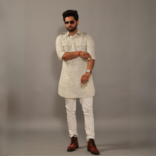 Khaki Grey Hunting Kurta Pajama Set