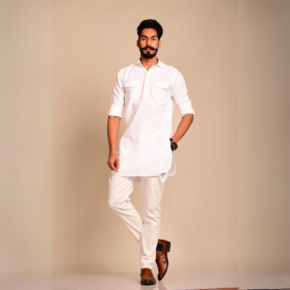 White Colour Hunting Kurta Pajama