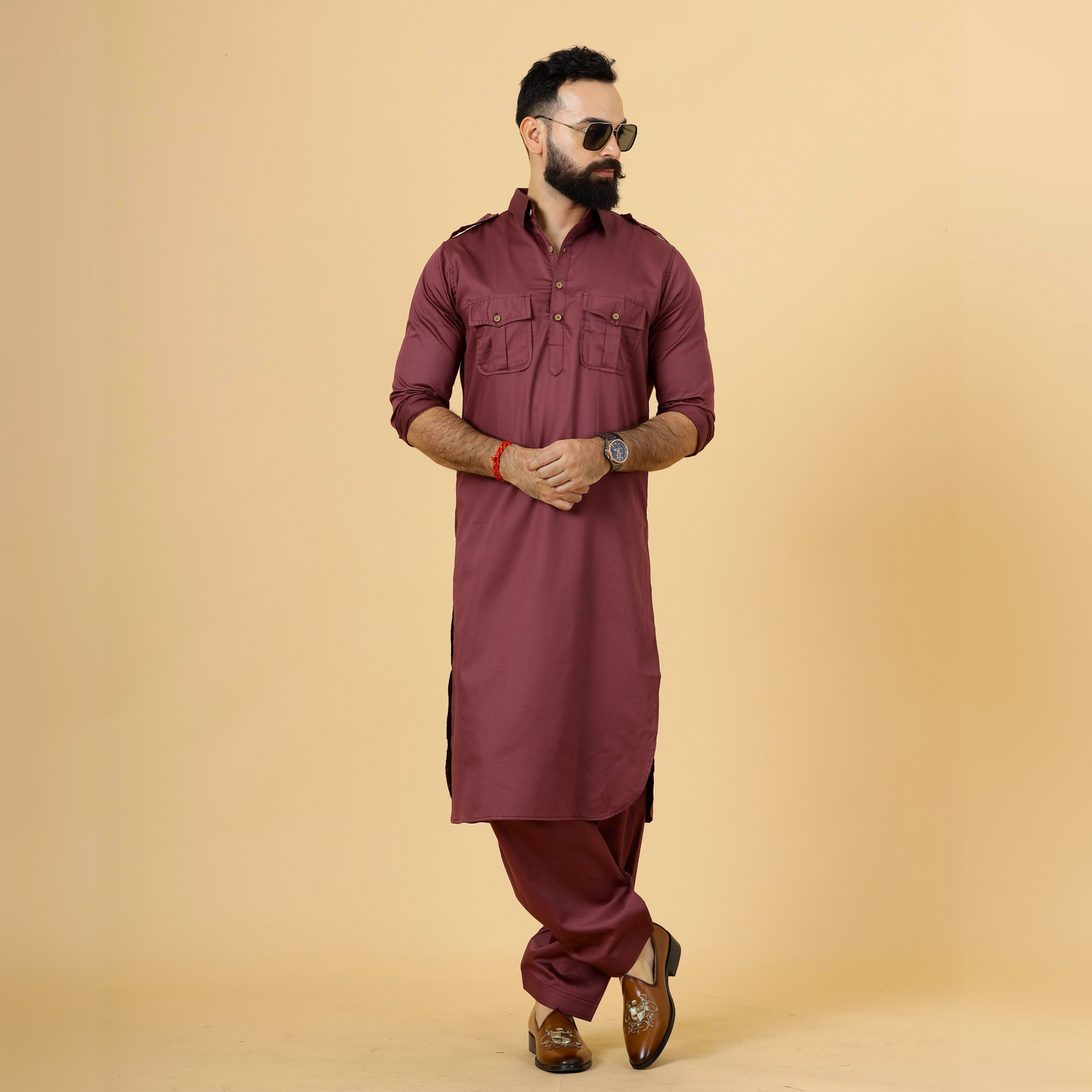 Classy Maroon Pathani Kurta-Salwar Set