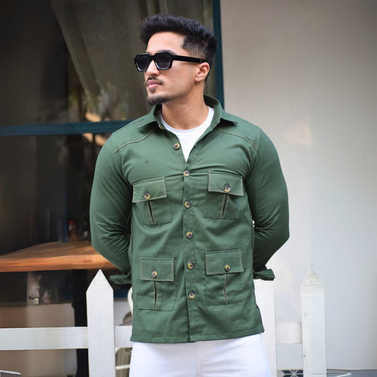 Hunter-Green Cotton Twill Hunting Style Shirt