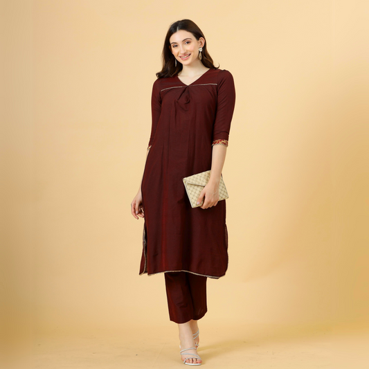 Classy Wine Kurti-Palazzo Set