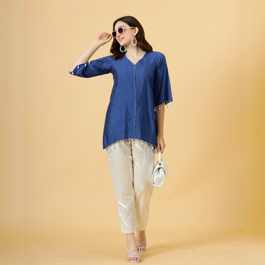 Classy Yale Blue Silk Co-Ord Set