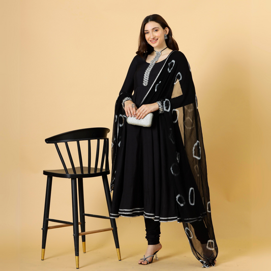 Classic Black Anarkali Suit with Tye and dye Dupatta