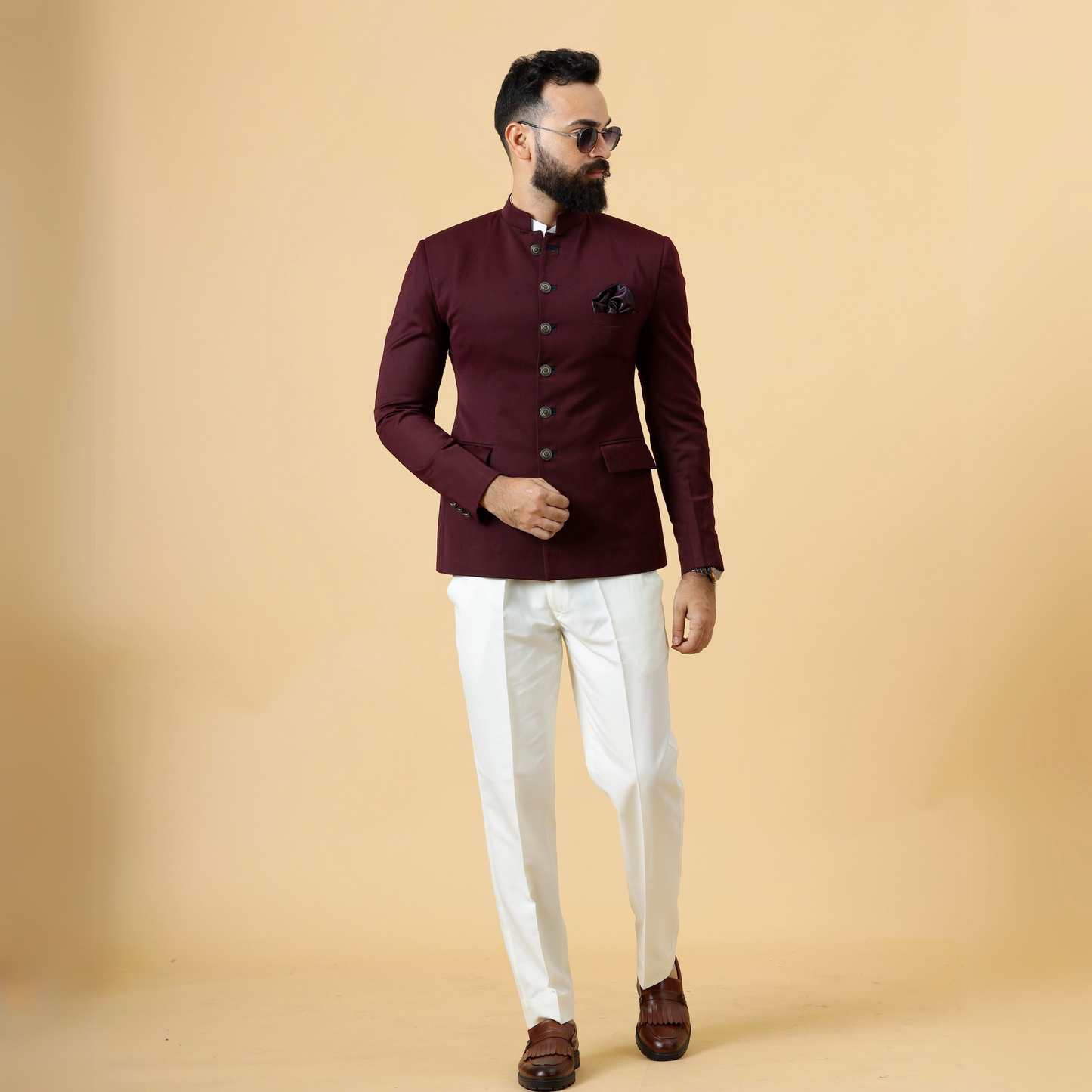 Exclusive Wine Jodhpuri Bandhgala with White Trouser| Terry Rayon | Perfect for Cocktail party , Funtional wear, Festive  wear|