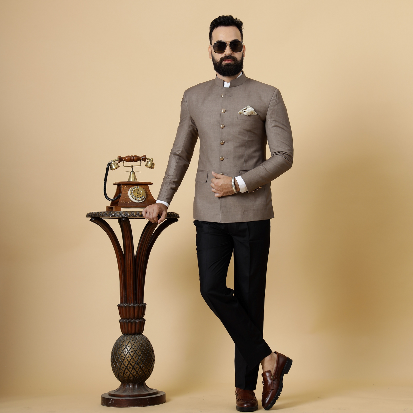 Mink Brown Jodhpuri Blazer with Black Trouser| Perfect for Wedding and Casual wear|