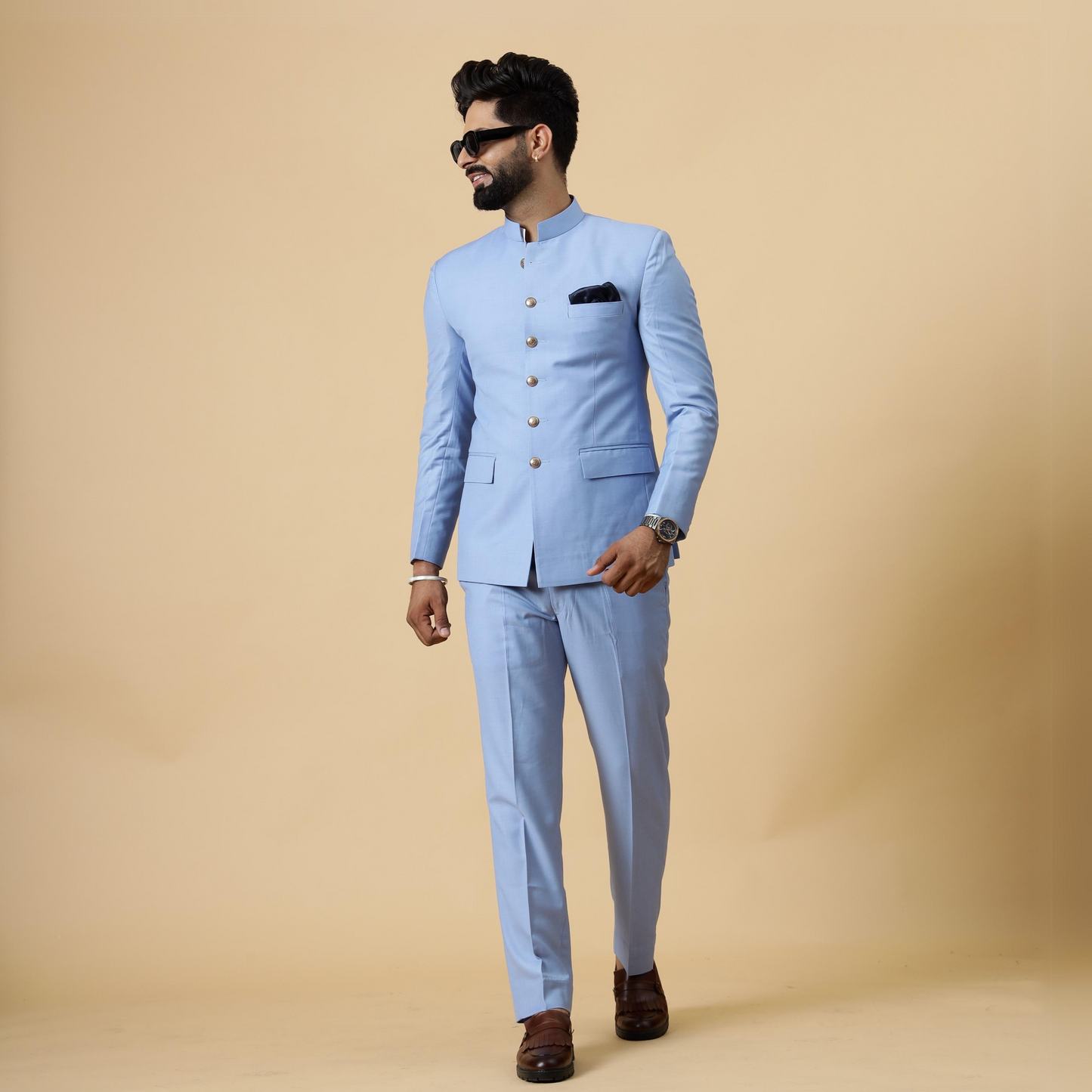 Traditional Corn-Flower Blue Jodhpuri Suit | Perfect for Wedding and Casual wear|