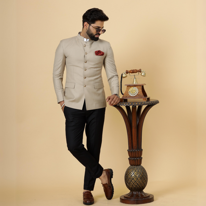 Khaki Jodhpuri Blazer with Black Trouser| Perfect for Wedding and