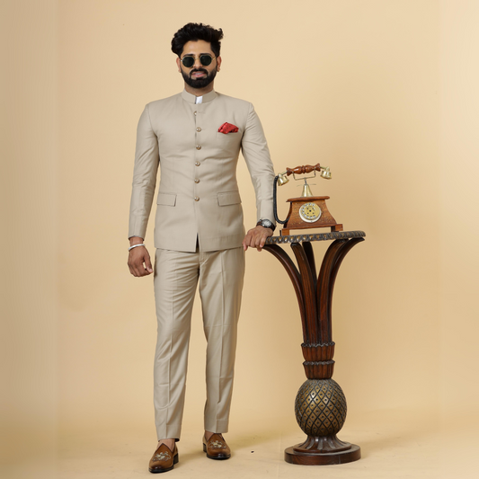 Traditional Khaki Jodhpuri Suit | Perfect for Wedding and Casual wear|