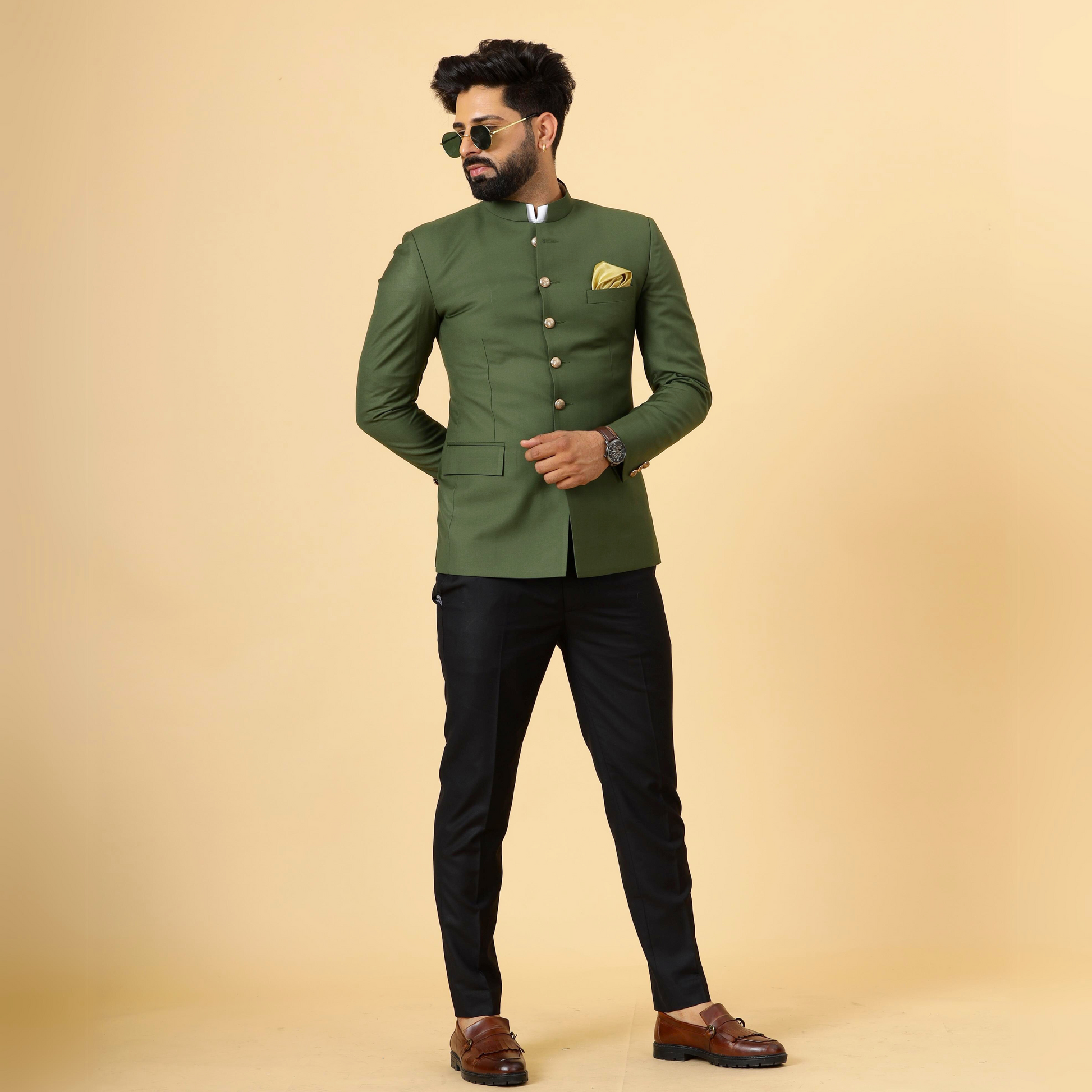 Seaweed Green Jodhpuri Blazer with Black Trouser| Perfect for