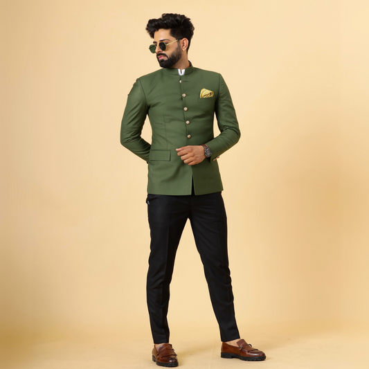 Seaweed Green Jodhpuri Blazer with Black Trouser| Perfect for Wedding and Casual wear|