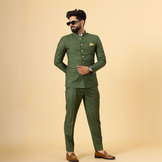 Traditional Seaweed Green Jodhpuri Suit | Perfect for Wedding and Casual wear|