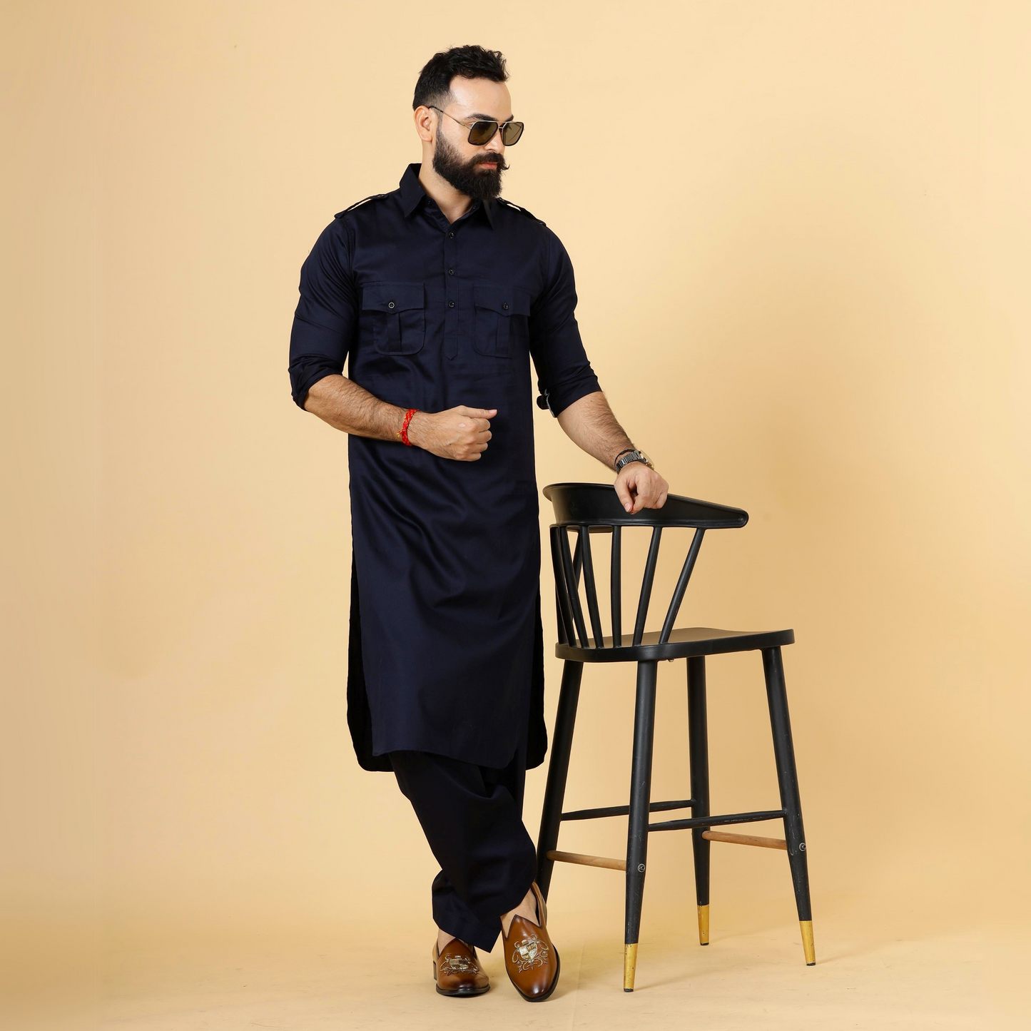 Classy Navy Blue Pathani Kurta-Salwar Set