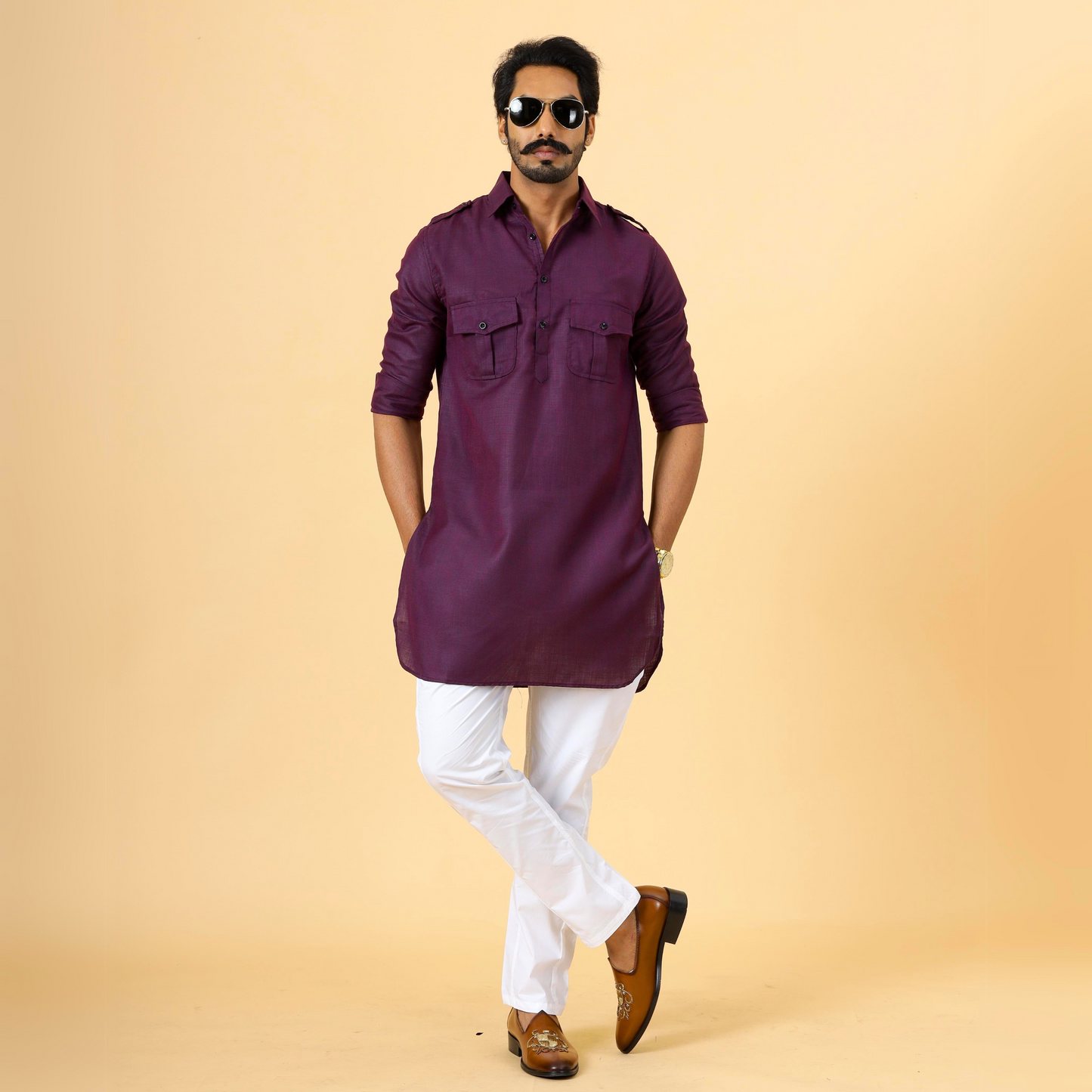 Purple Hunting Style Kurta-Pajama Set