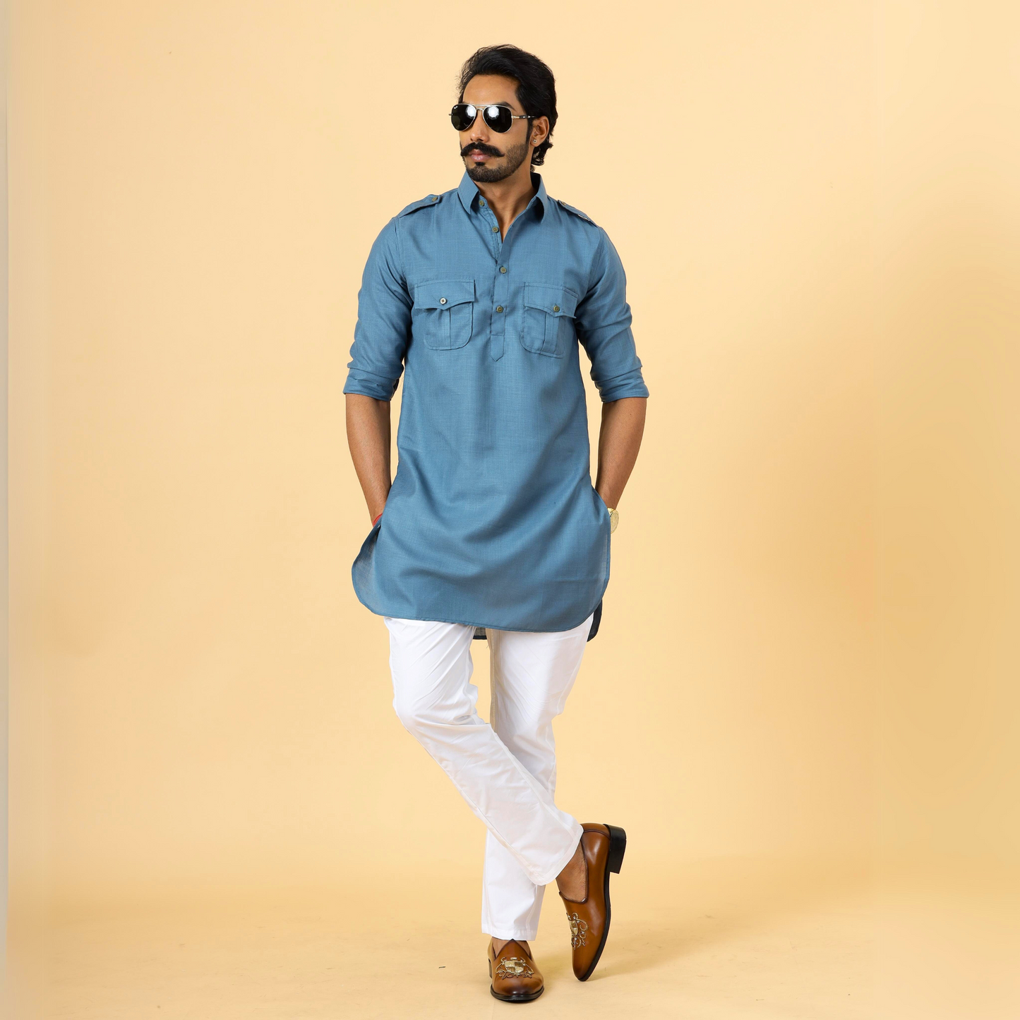 Slate Grey Hunting Style Kurta-Pajama Set