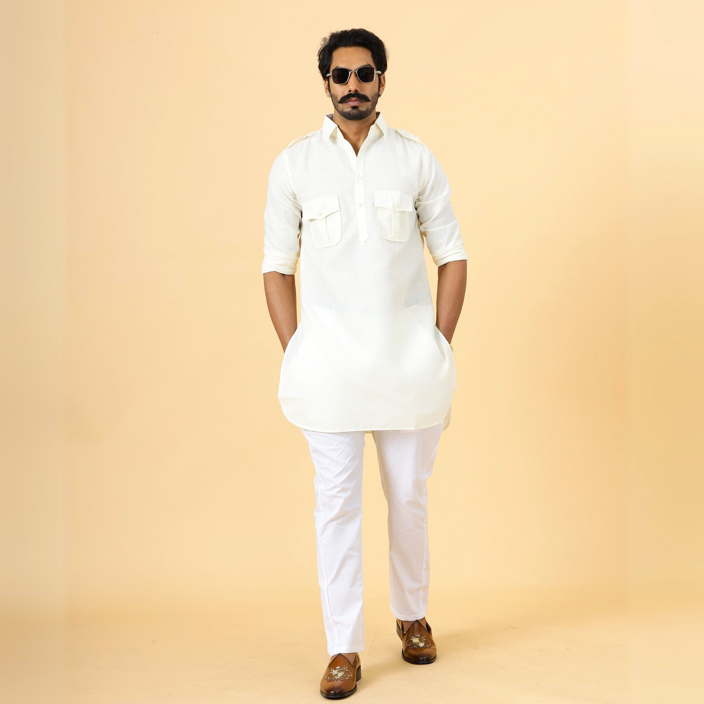 Off-White Hunting Style Kurta-Pajama Set