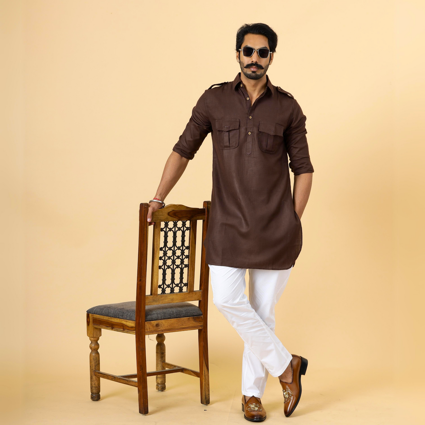 Cocoa Brown Hunting Style Kurta-Pajama Set