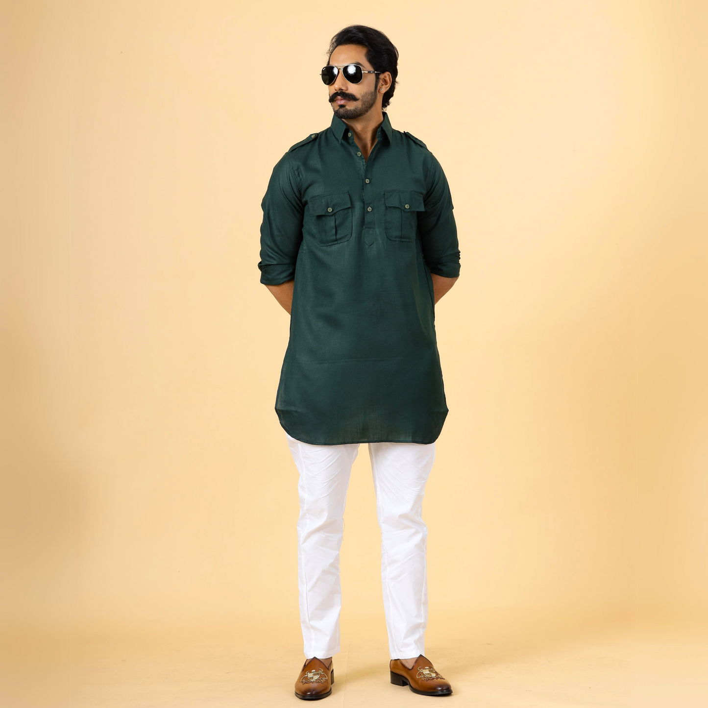 Dark Green Hunting Style Kurta-Pajama Set