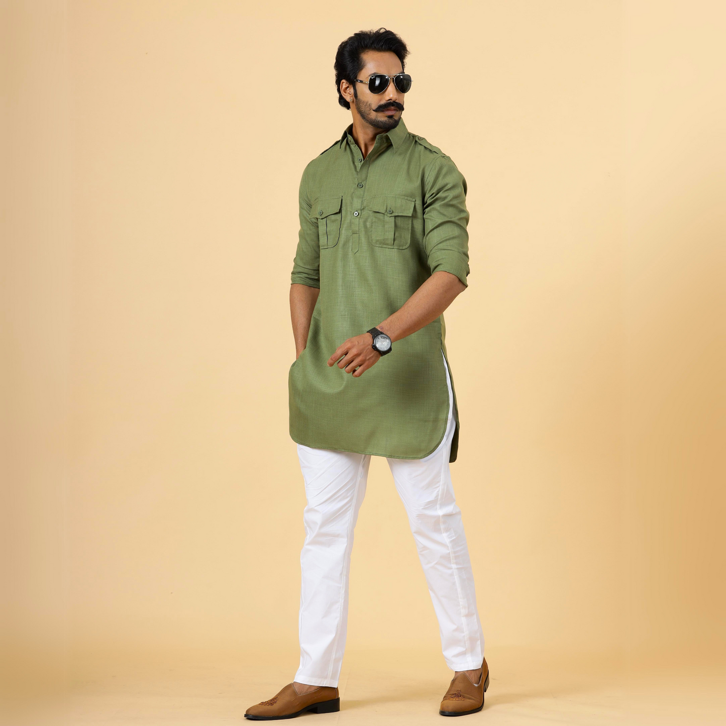 Olive Green Hunting Style Kurta-Pajama Set