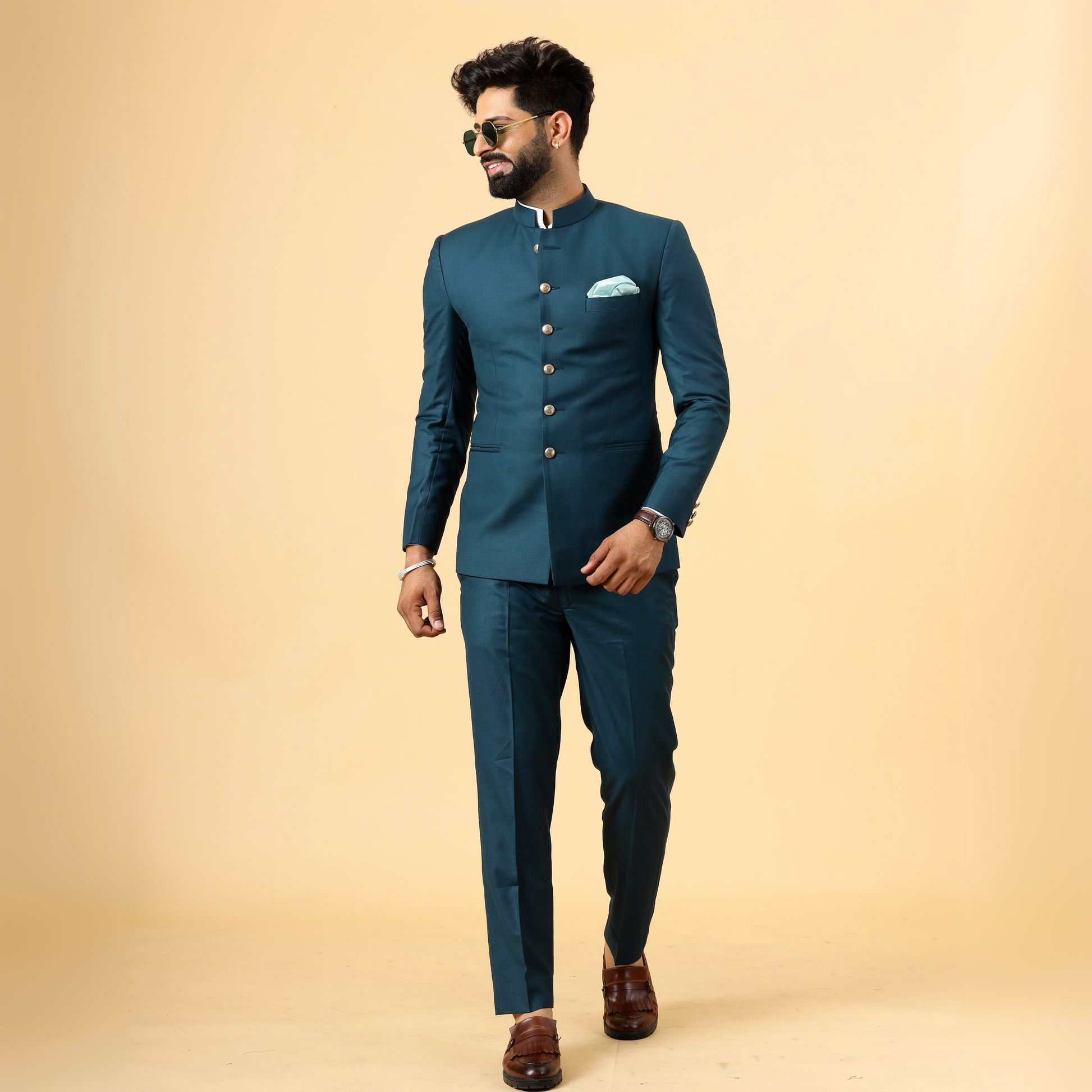 Indian Wedding Bandhgala Suits Online Traditional Teal Jodhpuri