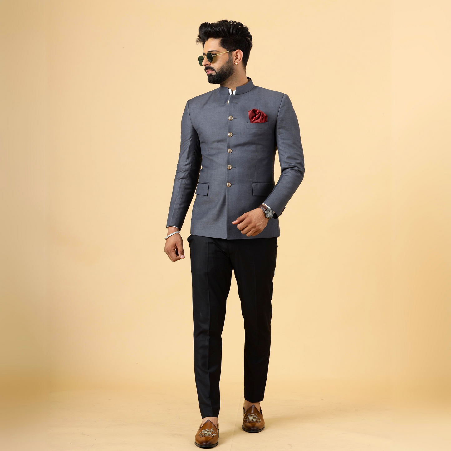 Exclusive Charcoal Grey Jodhpuri Bandhgala with Black Trouser| Terry Rayon | Perfect for Cocktail party , Funtional wear, Festive  wear|