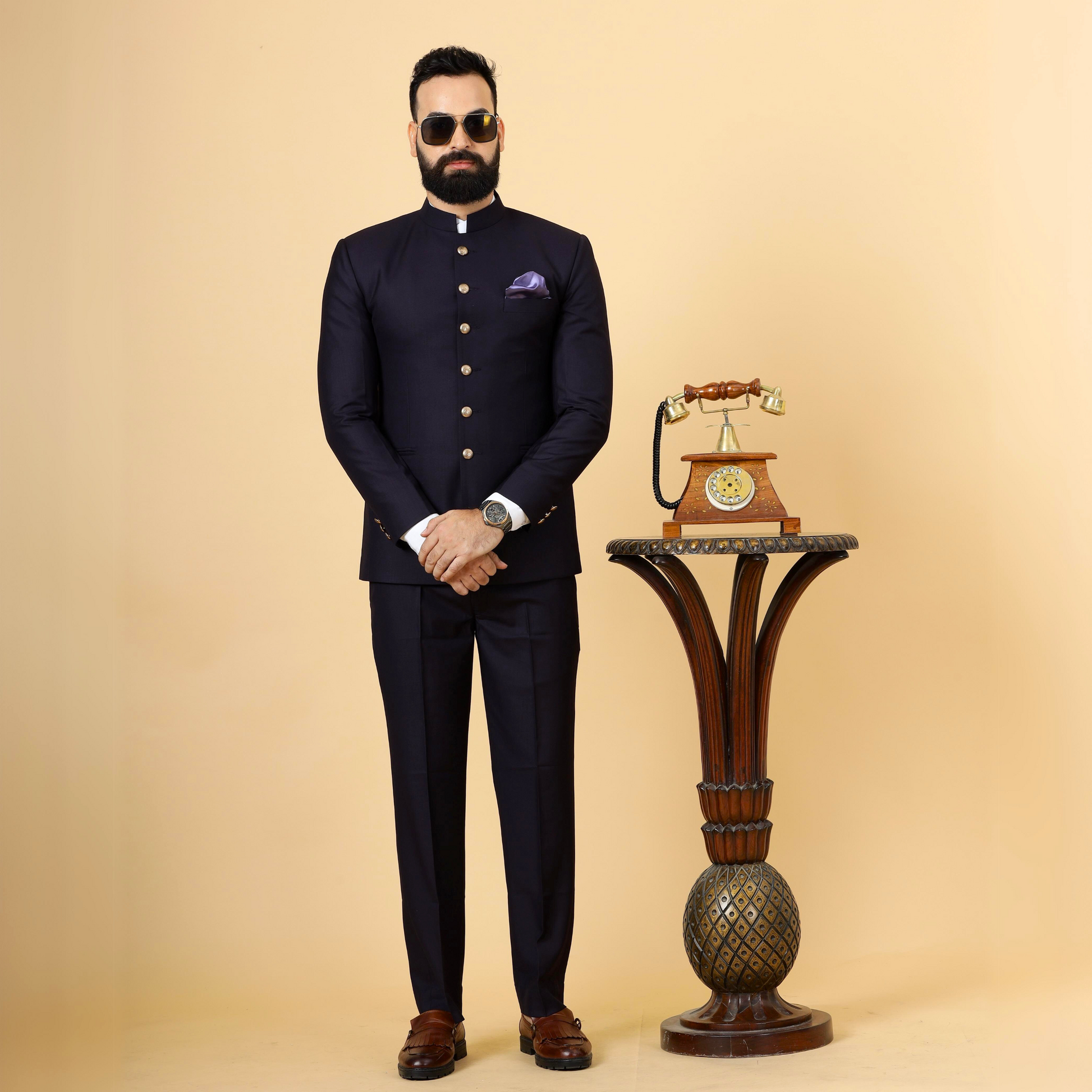 Traditional Navy Blue Jodhpuri Suit Perfect for Wedding and