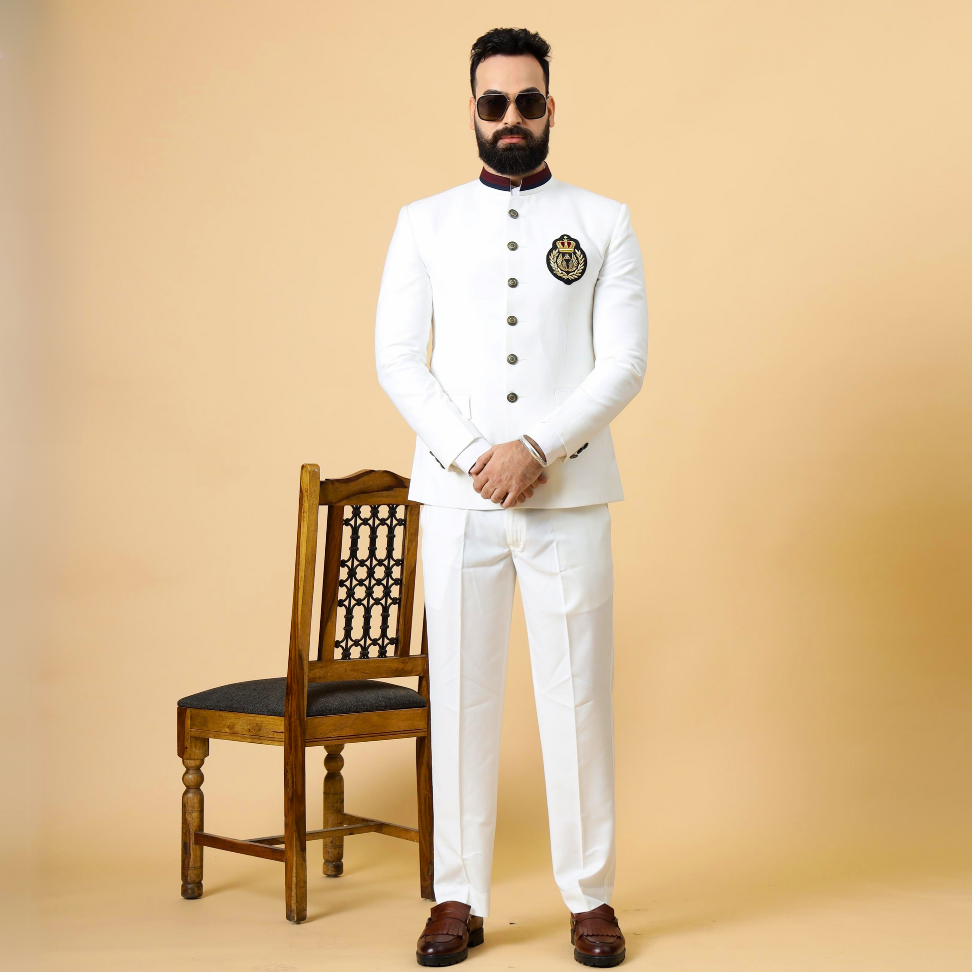 Stunning White Patch Embroidered Jodhpuri Suit for Men My Personal Fit XS