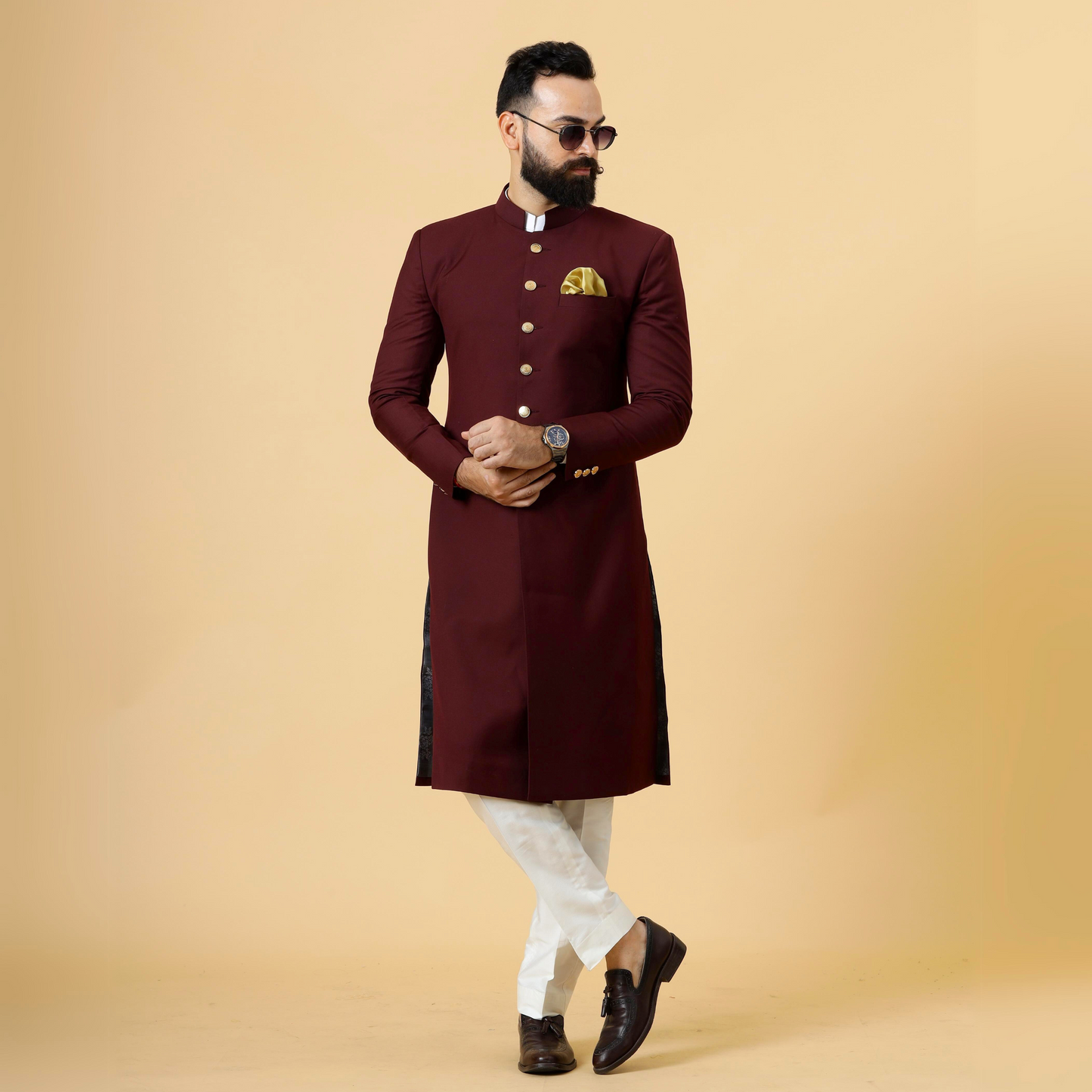 Classic Wine Achkan for Men