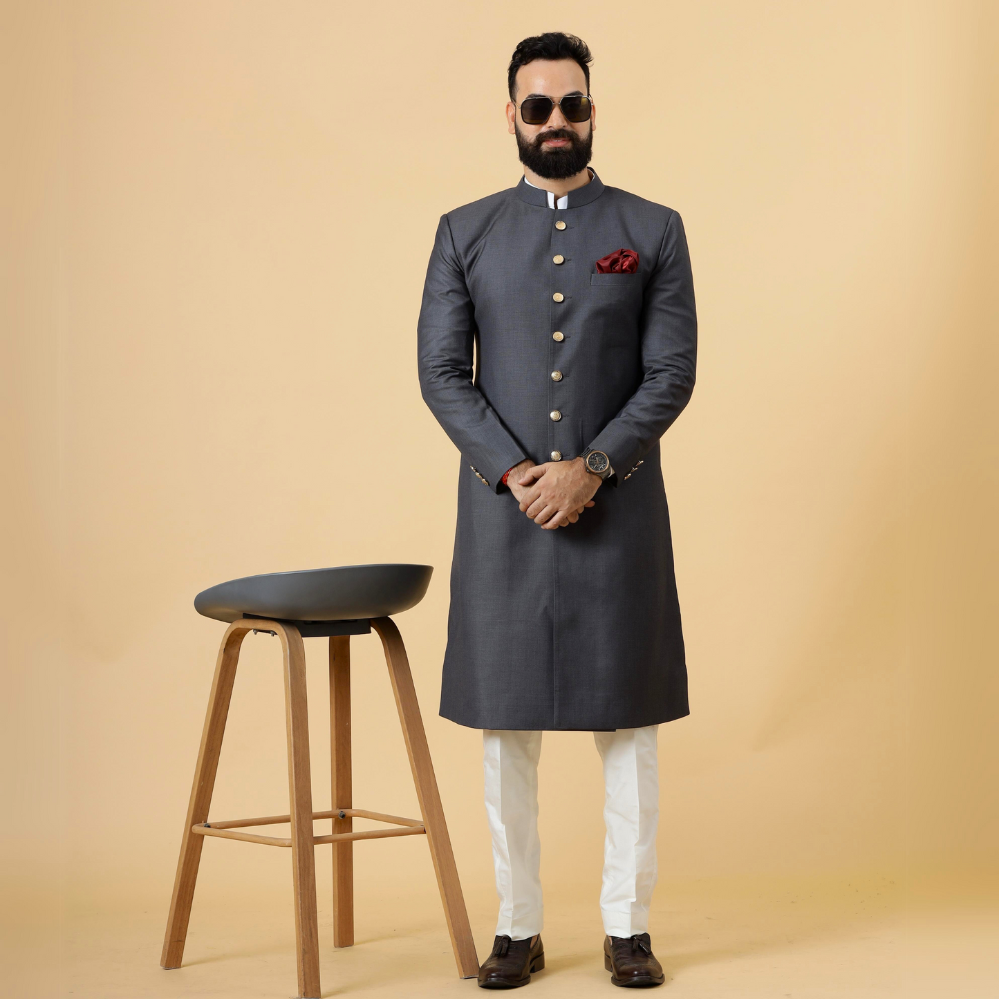 Classic Charcoal Grey Achkan for Men