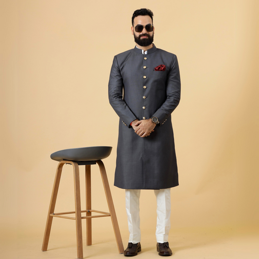 Classic Charcoal Grey Achkan for Men